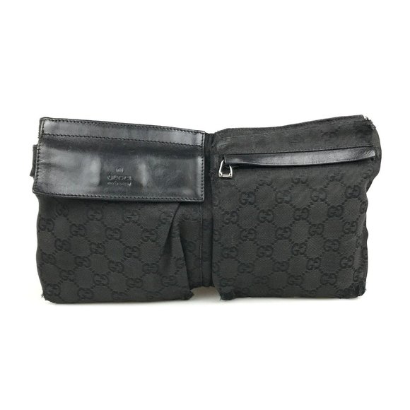 552228F V Gucci Clutch Bag Waist GG Black Canvas - Picture 1 of 11